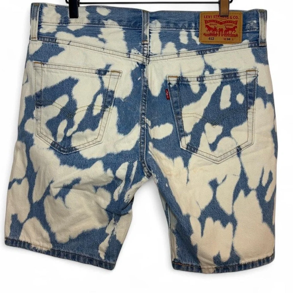 Men’s Levi's 412 Slim Denim Jean Shorts + Bleached Acid-Wash Finish - Picture 4 of 7